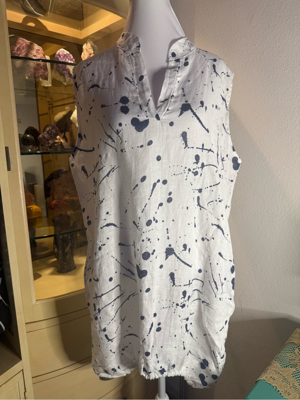 Made in Italy Abstract Paint Splatter Linen Blend Gauze Tunic Top L / OS - Picture 2 of 6